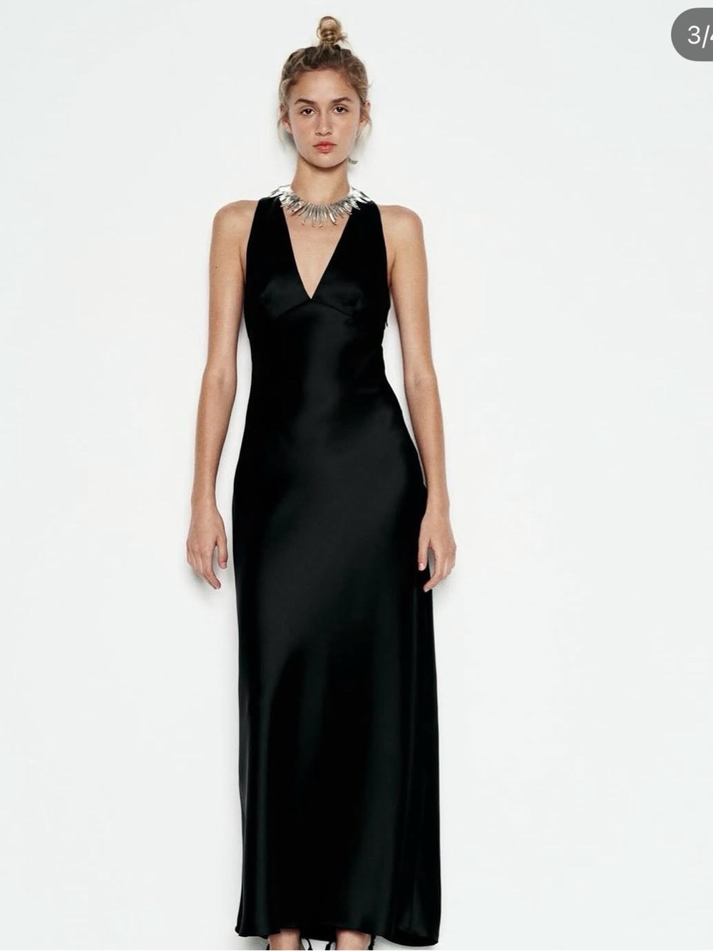 Zara Black Satin V-Neck Maxi Dress